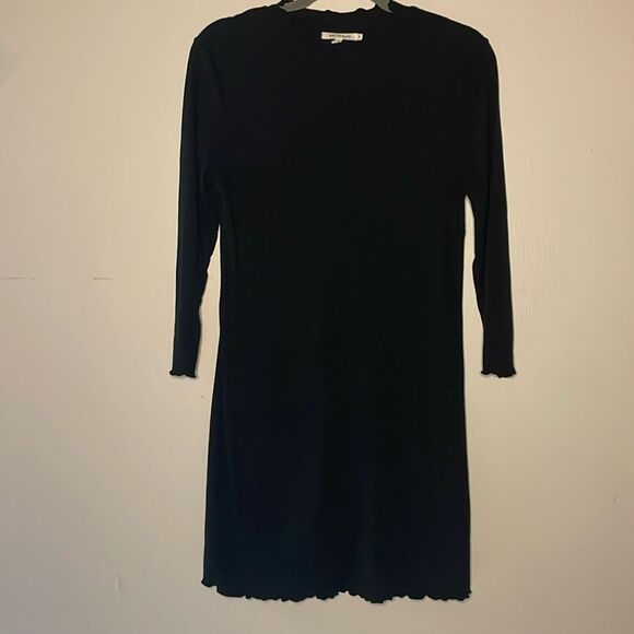 Avec Les Filles- Black 3/4 Length Sleeves Scalloped Hem Midi Dress- Size Large - Picture 1 of 8